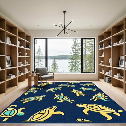 Yellow Turtle Navy Blue Motif Rug