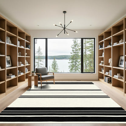 Classic Black Stripe Ivory Field Rug