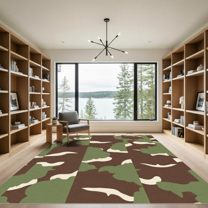 Abstract Camouflage Brown Green White Rug