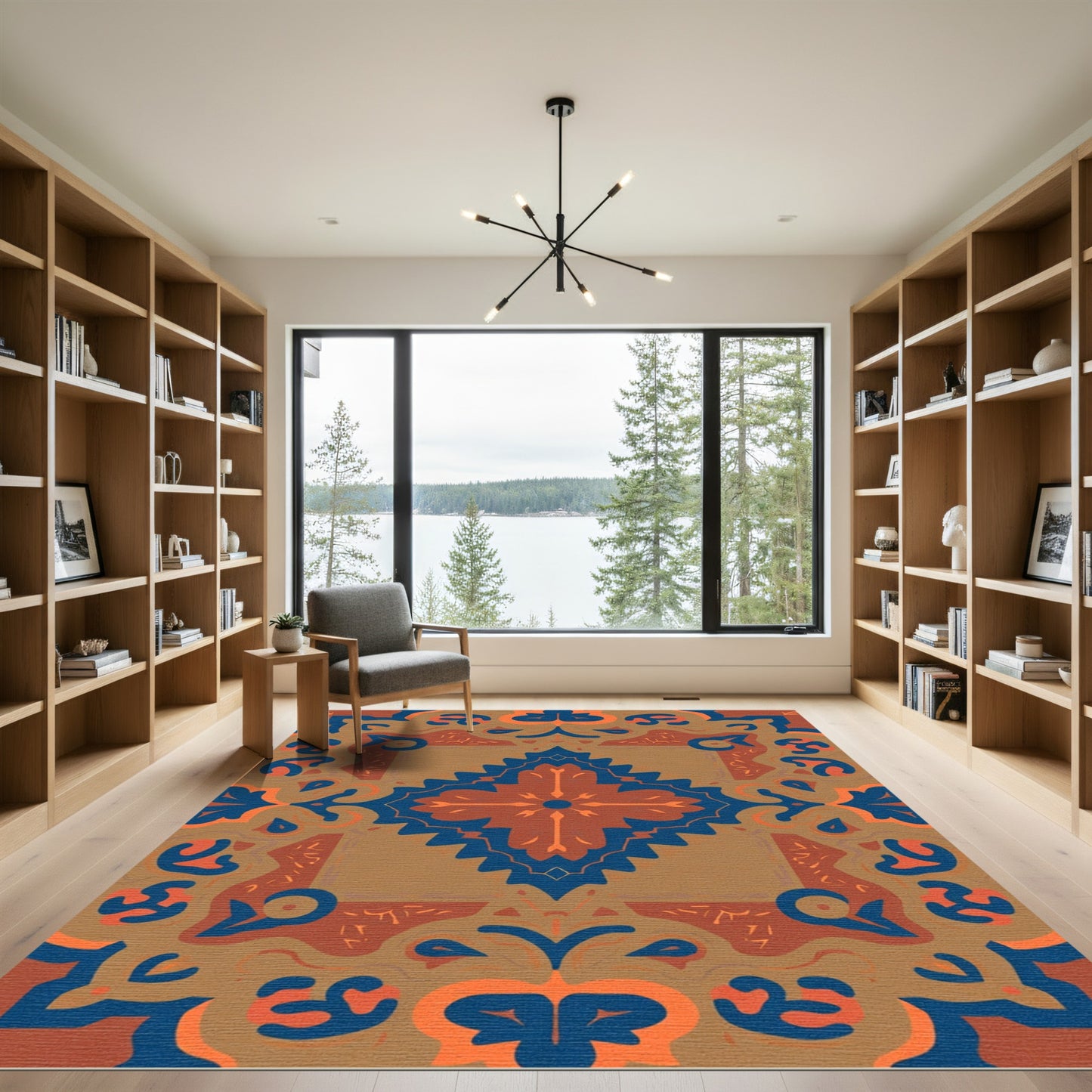 Terracotta Blue Medallion Symmetry Rug