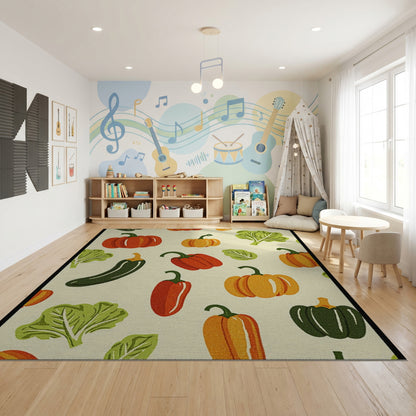 Whimsical Pumpkin Pepper Greens Harvest Rug