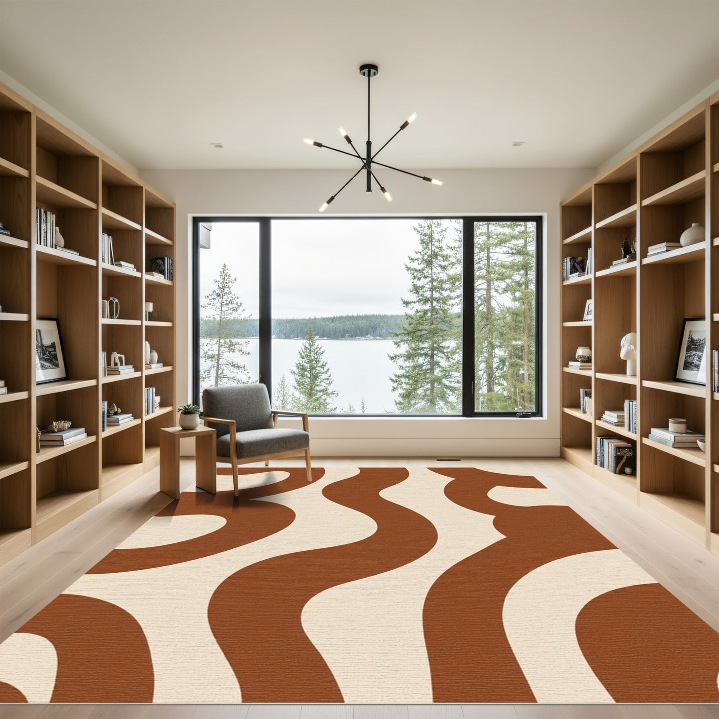 Terracotta Cream Abstract Swirl Rug