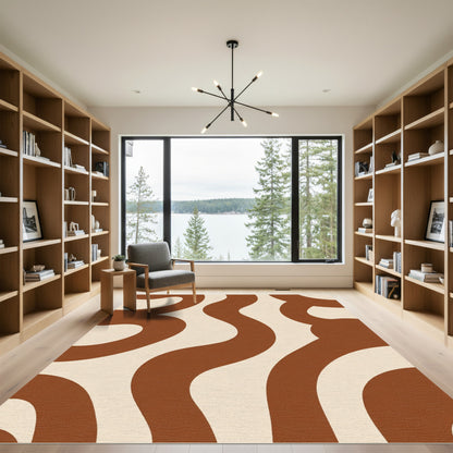 Terracotta Cream Abstract Swirl Rug