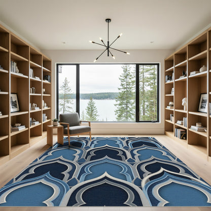 Layered Indigo Blue Arched Medallion Rug