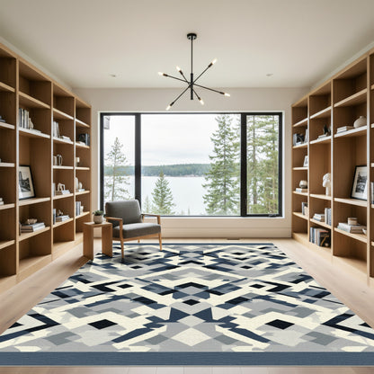 Navajo Blue Geometric Diamond Rug