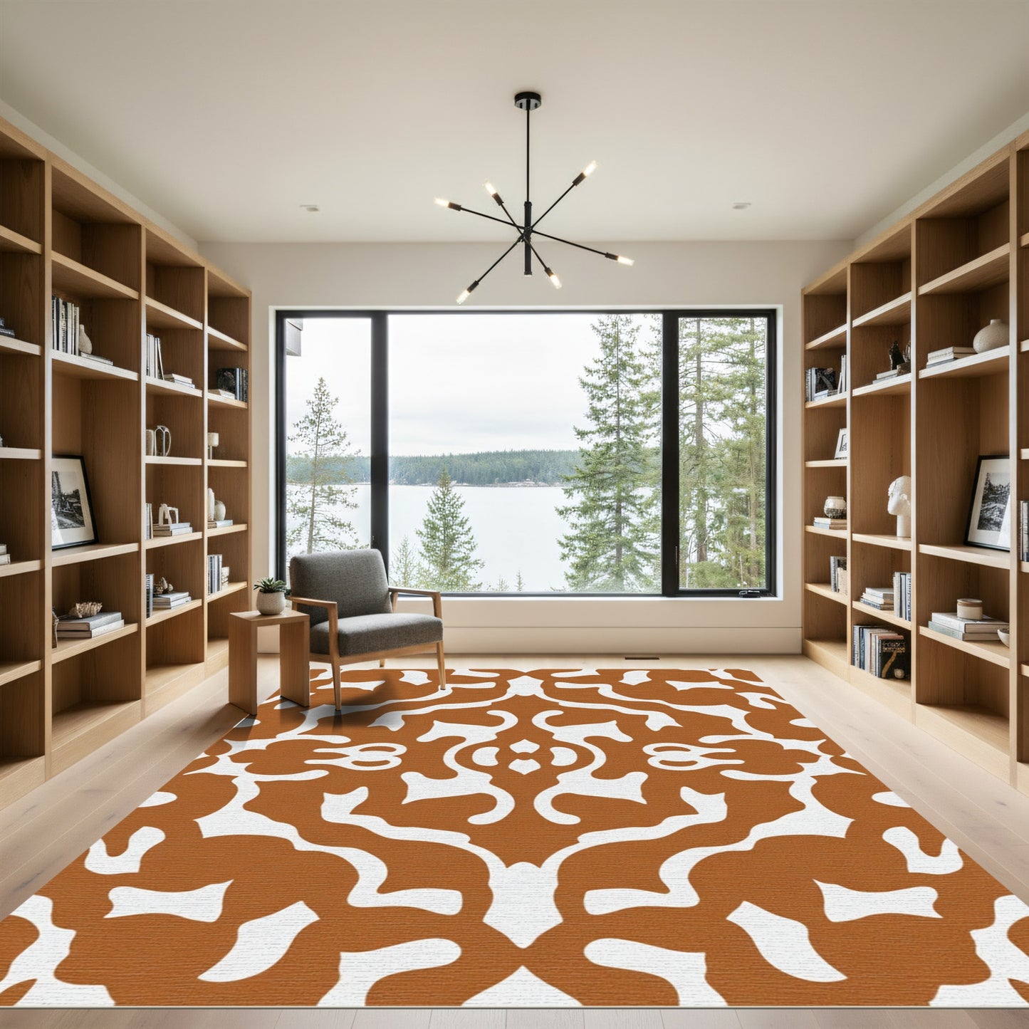Amber White Ochre Damask Ornament Rug