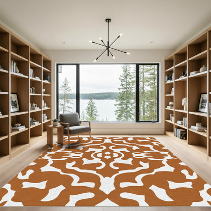 Amber White Ochre Damask Ornament Rug