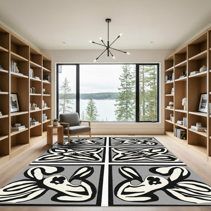 Gray Abstract Floral Panels Rug