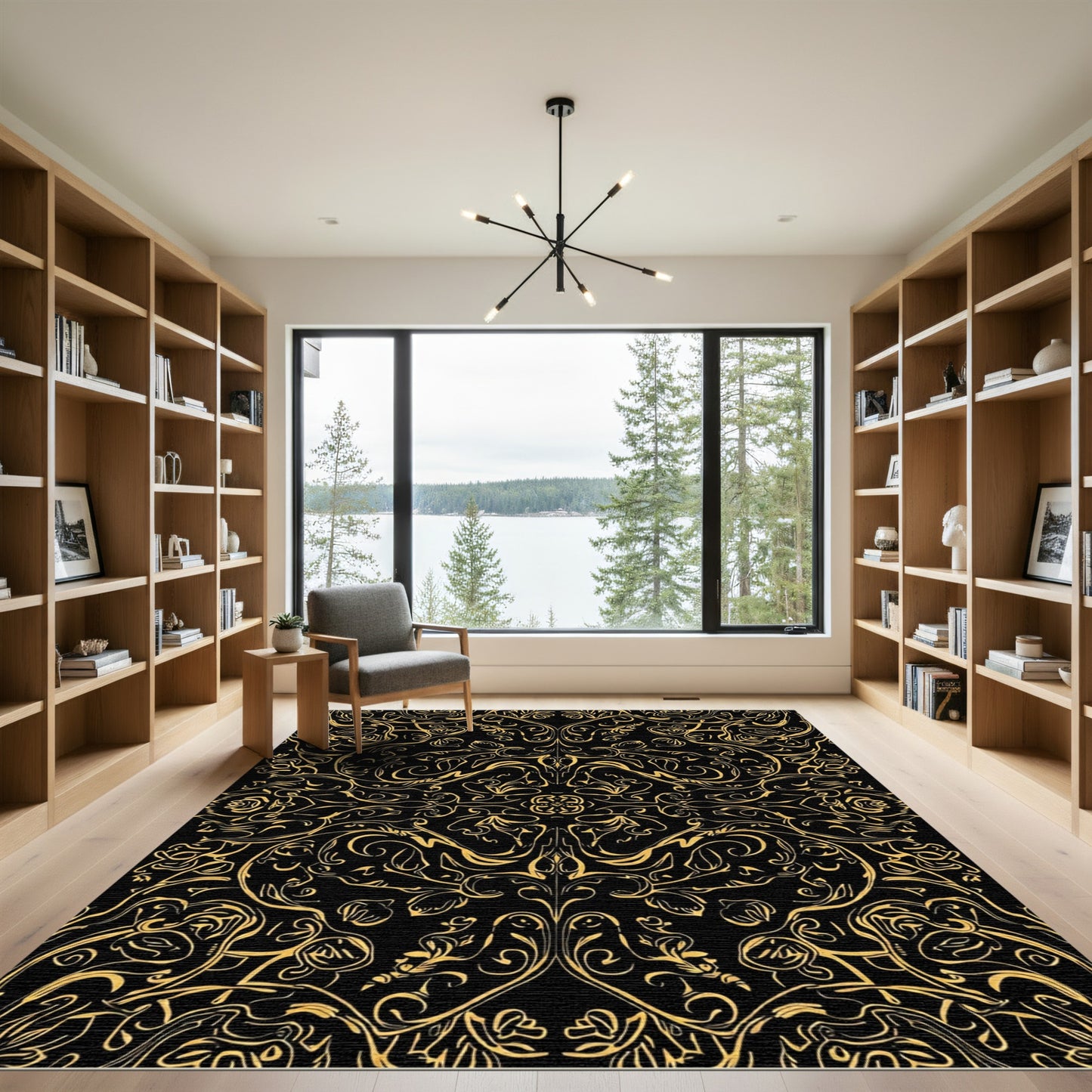 Golden Black Baroque Flourish Rug