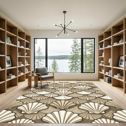 Elegant Beige Shell Scallop Tile Rug