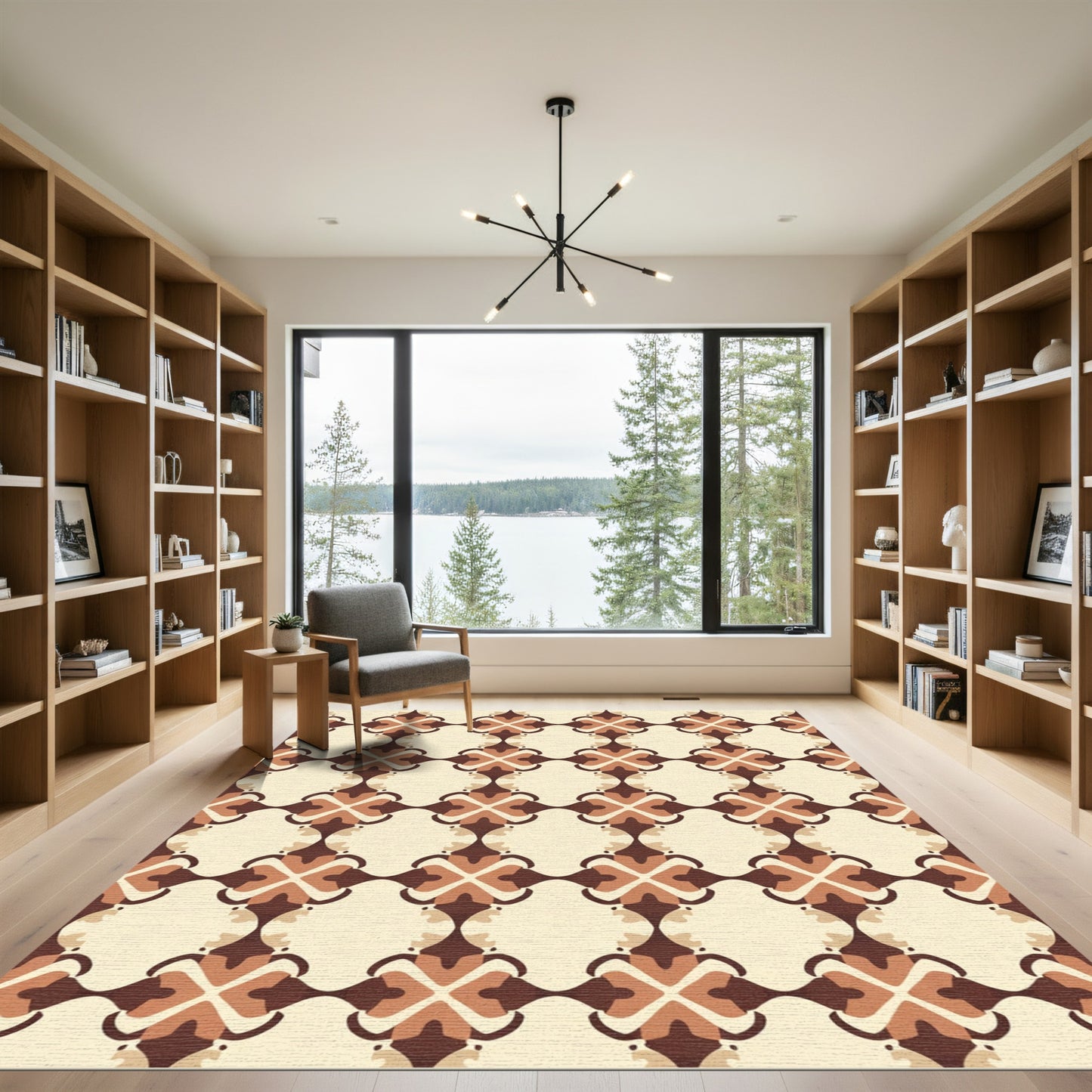 Retro Cream Brown Floral Grid Rug