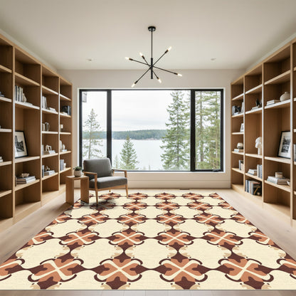 Retro Cream Brown Floral Grid Rug