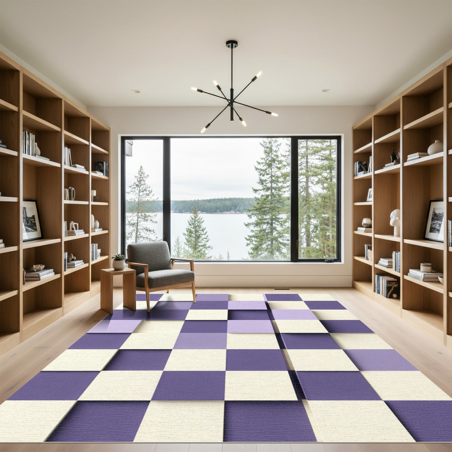 Lavender Purple Cream Checkerboard Boxes Rug