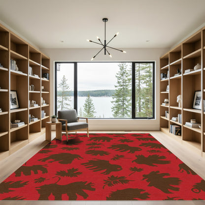 Crimson Brown Mammoth Leaf Collage Rug