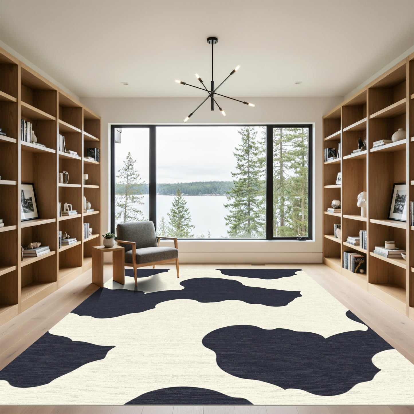 Black Cream Abstract Cloud Shape Rug