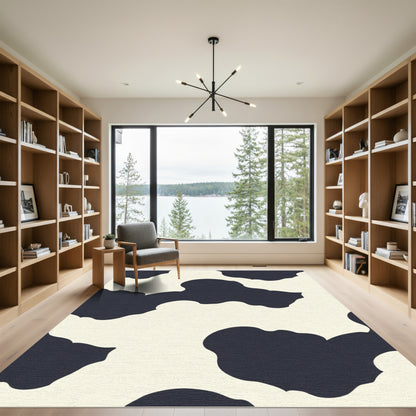 Black Cream Abstract Cloud Shape Rug