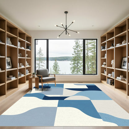 Mid Century Blue Abstract Landscape Rug