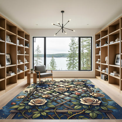 Rustic Trellis Cream Rose Garden Rug