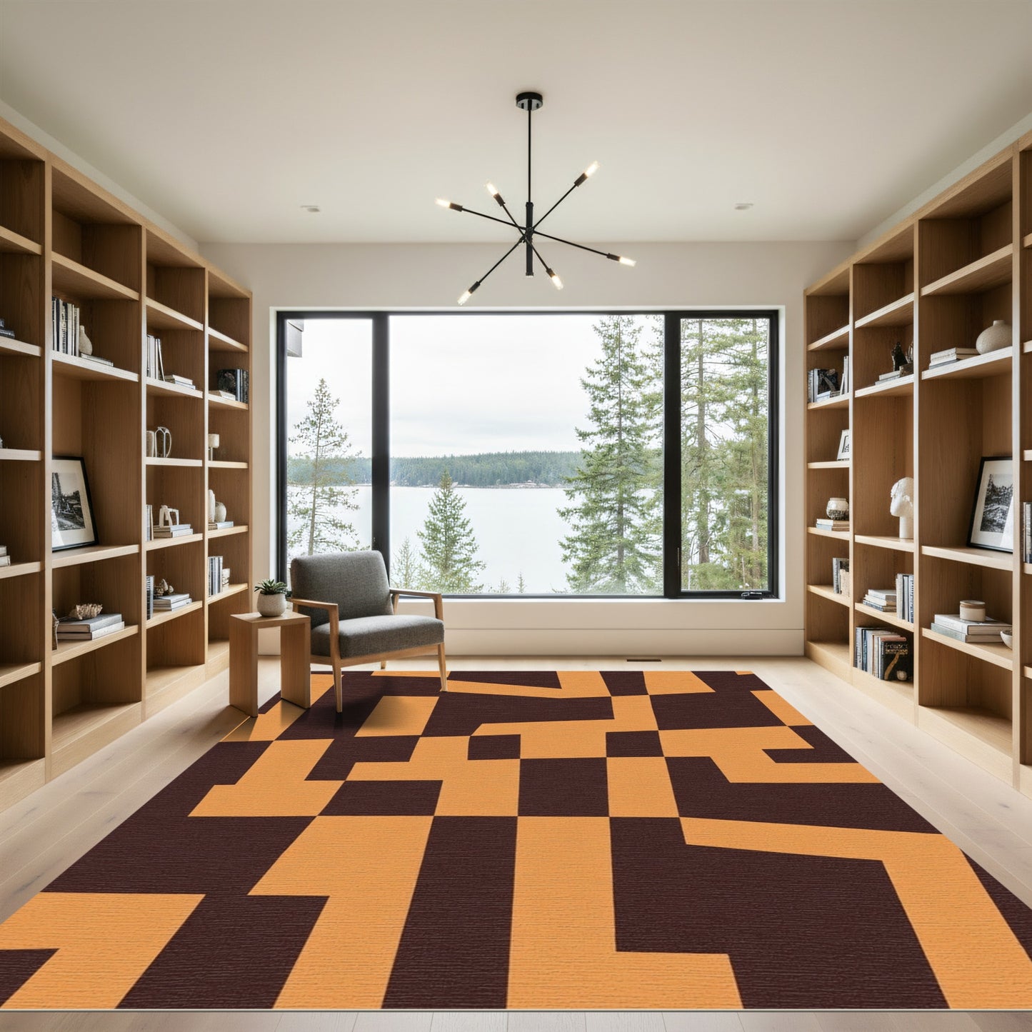 Amber Chocolate Geometric Maze Rug