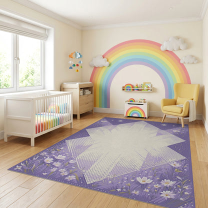 Purple Starry Geometric Floral Rug