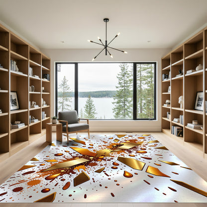 Metallic Gold Splatter Abstract Forms Rug