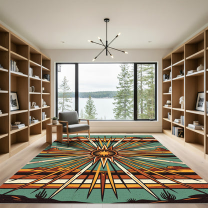 Southwestern Desert Sunburst Geometric Art Rug