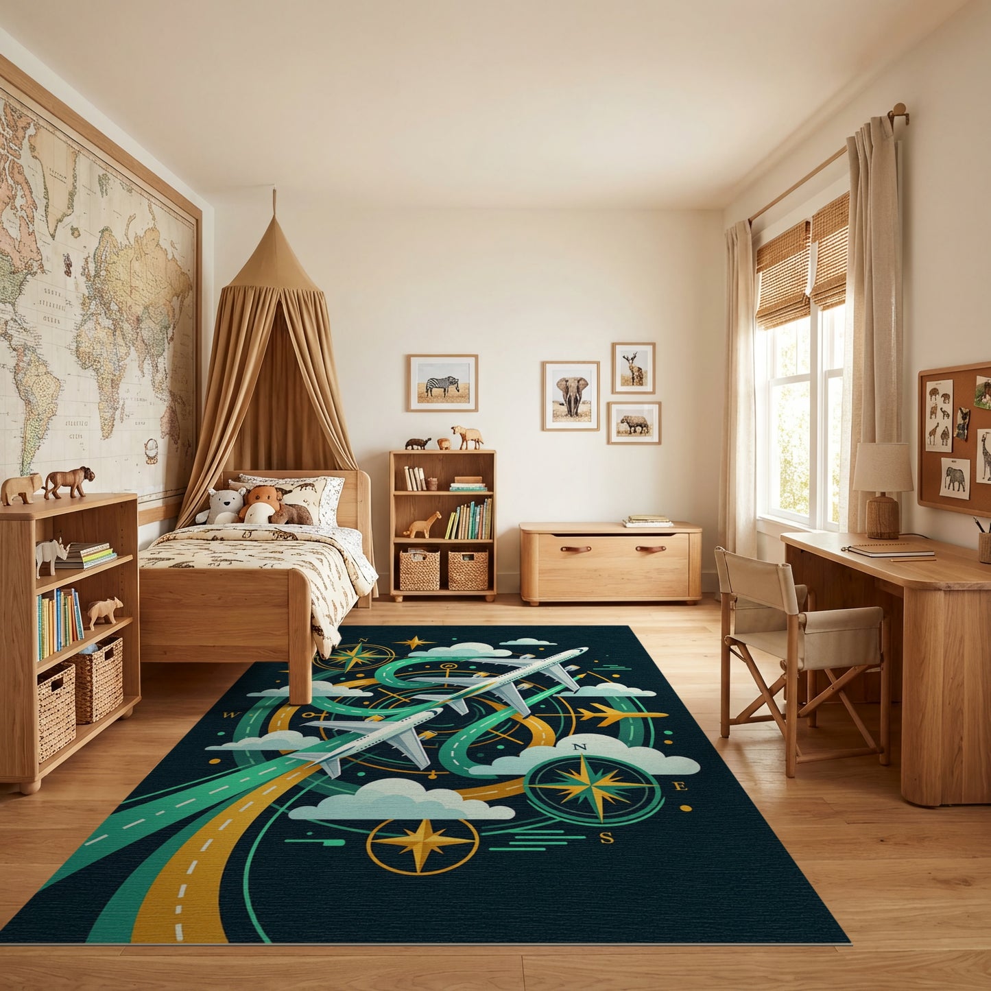 Modern Airplane Compass Trails Rug
