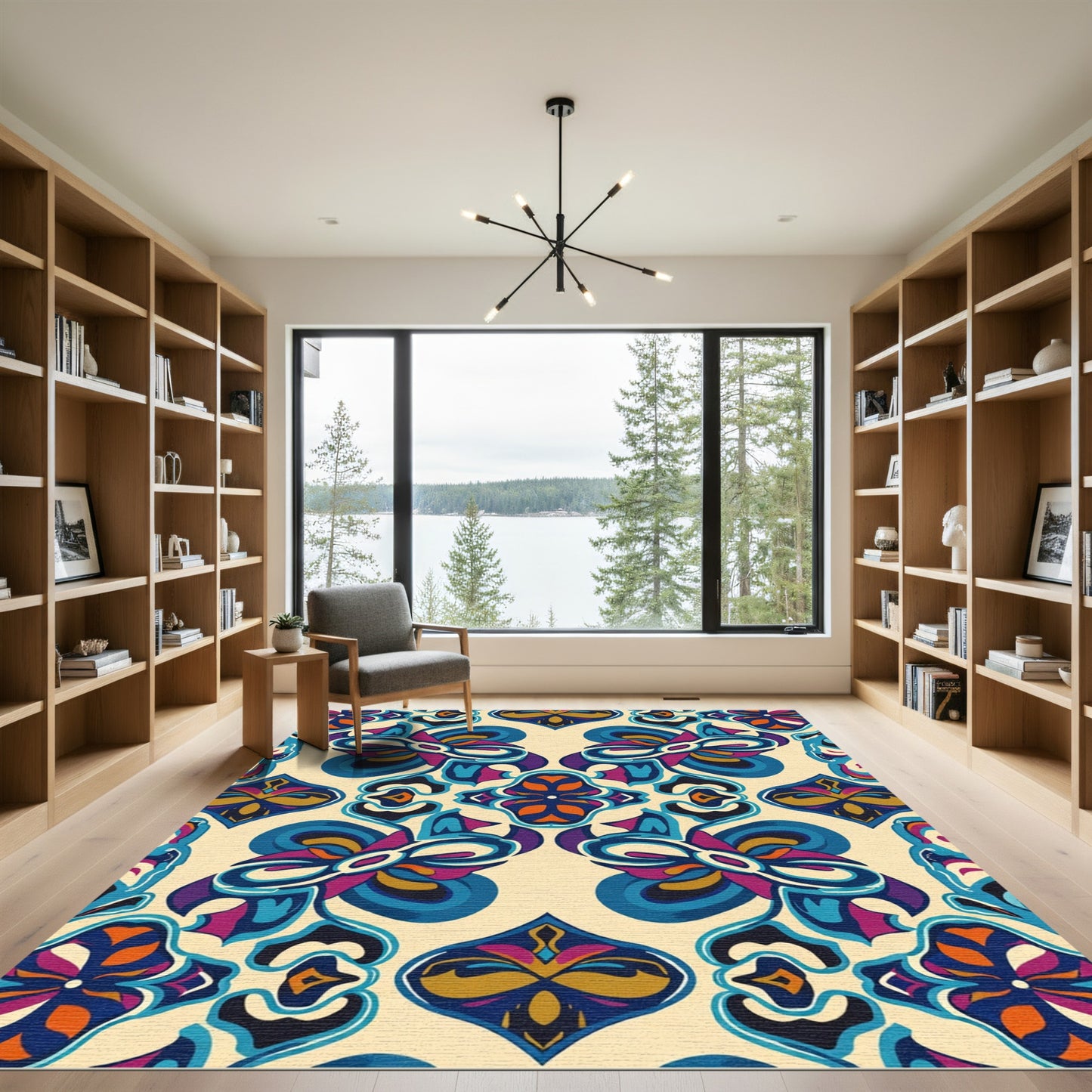 Bold Blue Purple Floral Swirl Rug