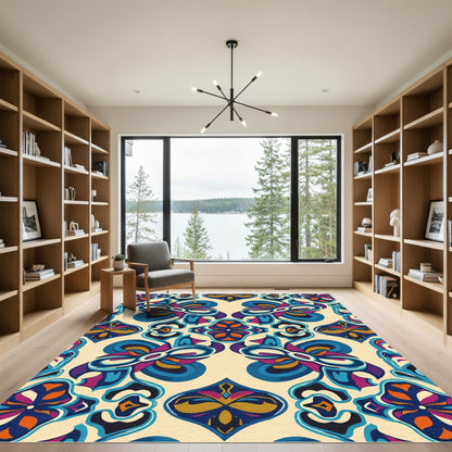 Bold Blue Purple Floral Swirl Rug