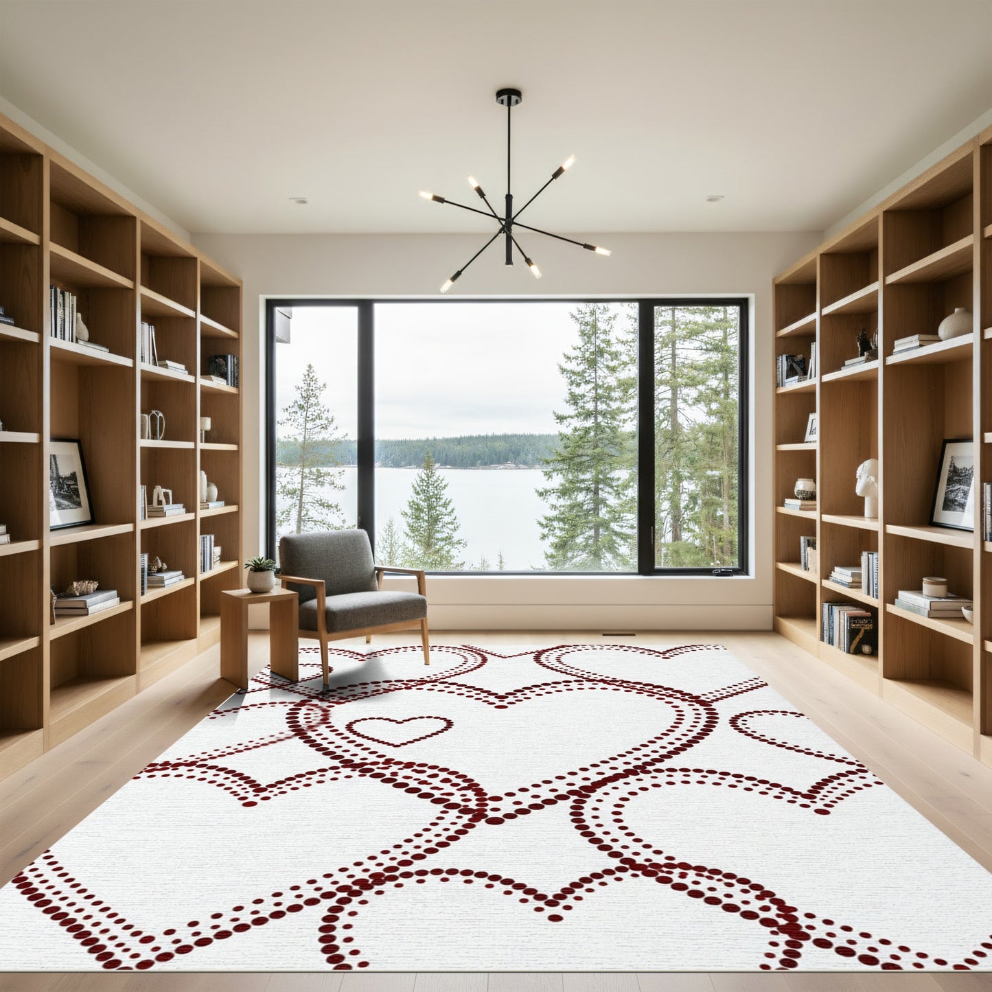 Deep Burgundy Dotted Heart Composition Rug