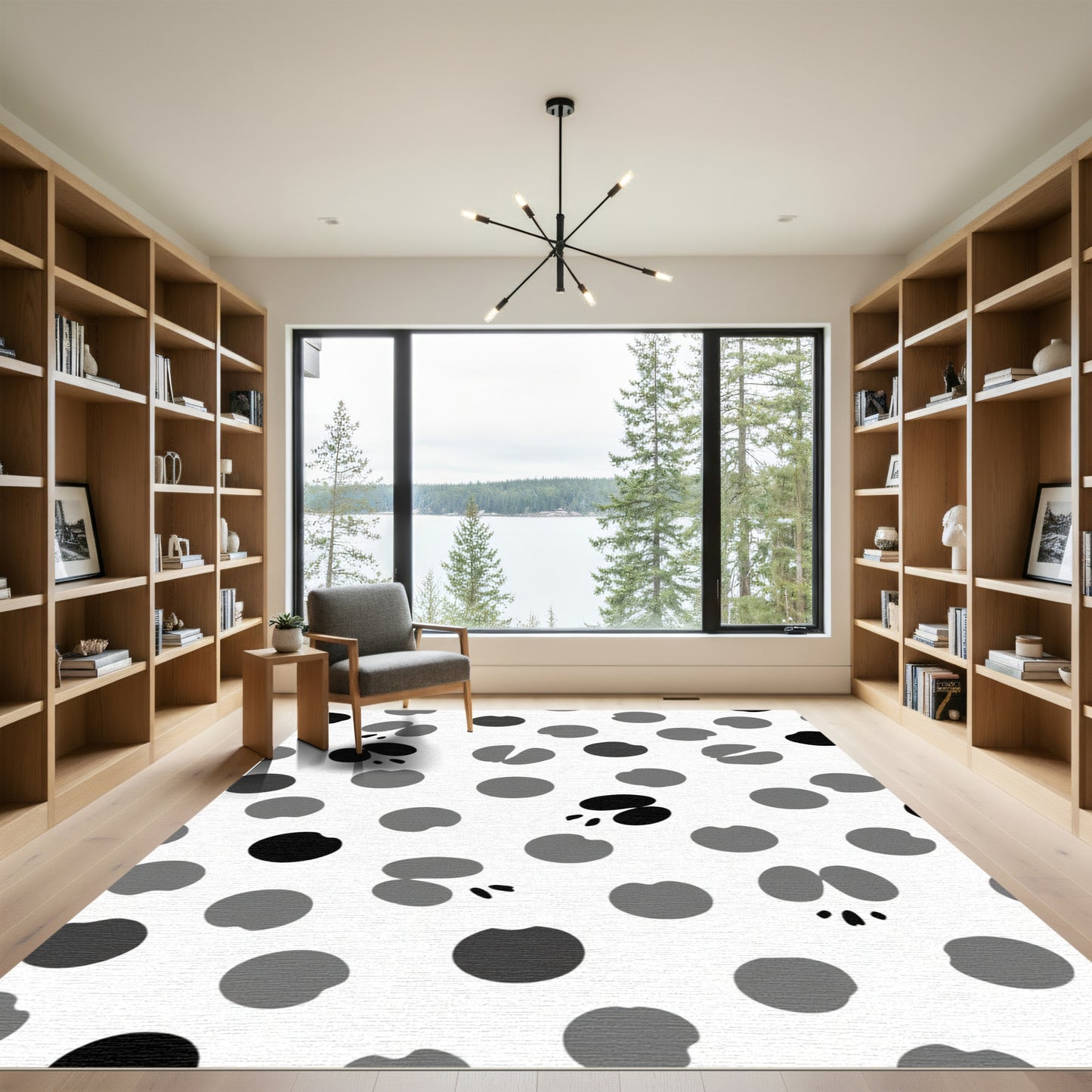 Monochrome Polka Dots Animal Footprints Rug