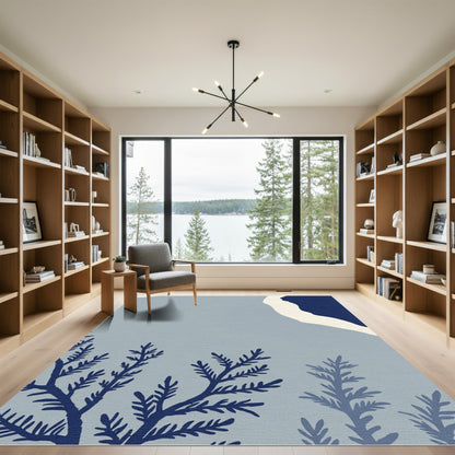Navy Woodland Fern Abstract Rug