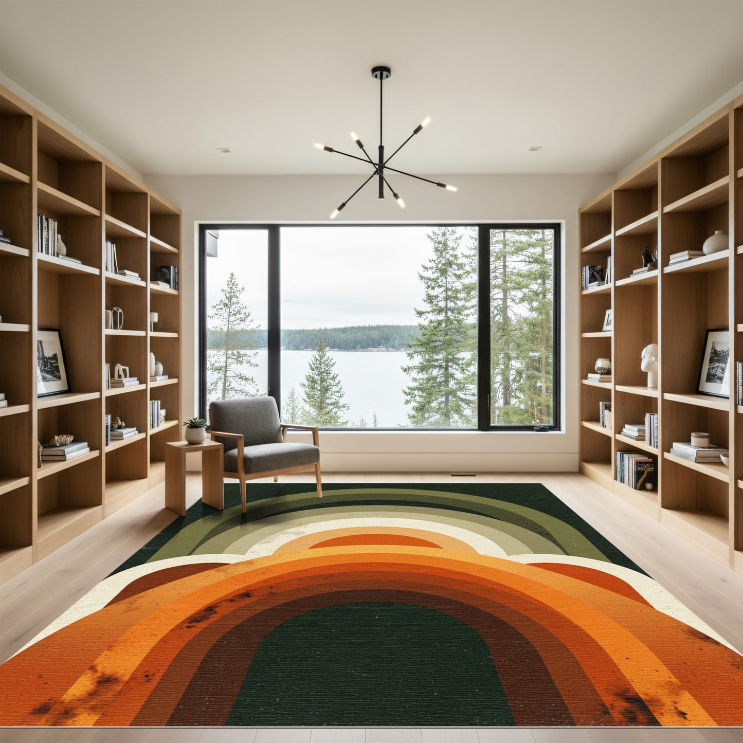 Retro Earthy Orange Green Arch Composition Rug