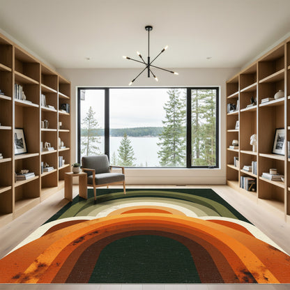 Retro Earthy Orange Green Arch Composition Rug