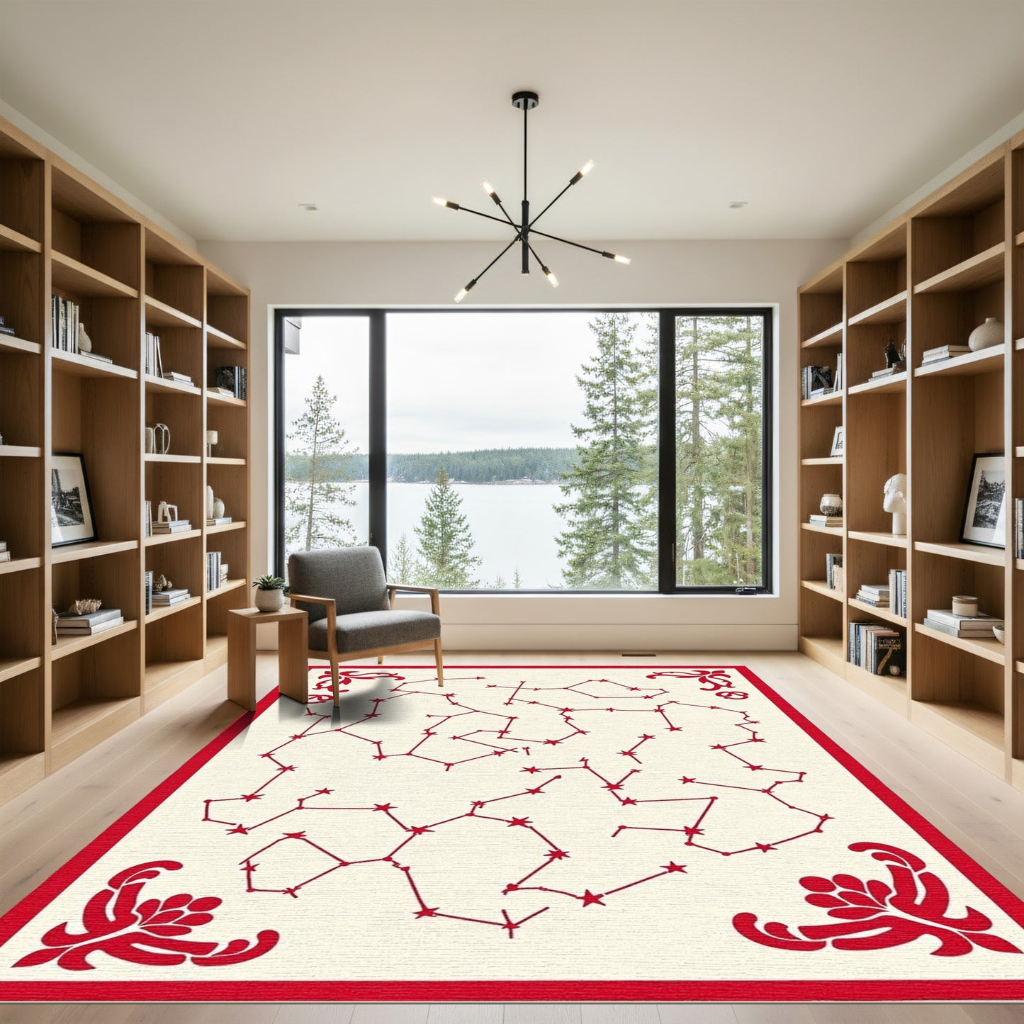 Crimson Constellation Swirl Border Rug