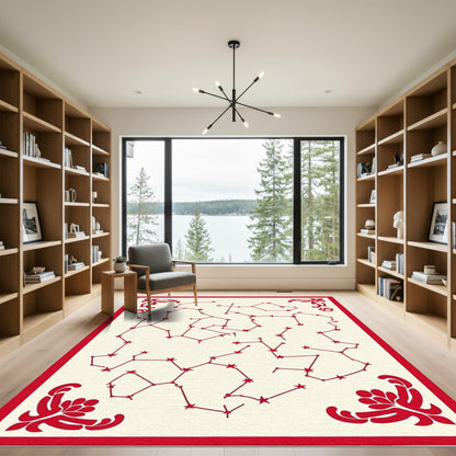 Crimson Constellation Swirl Border Rug