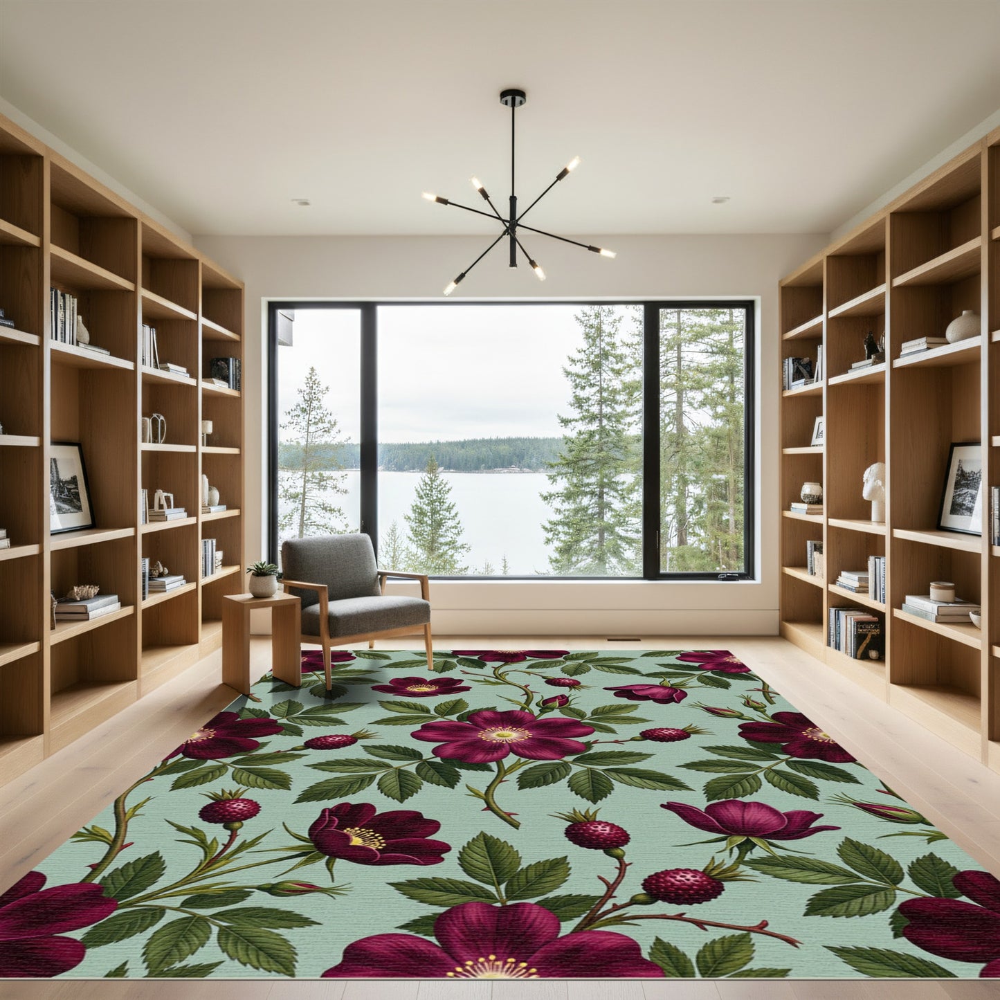 Deep Burgundy Rose Botanical Sage Rug