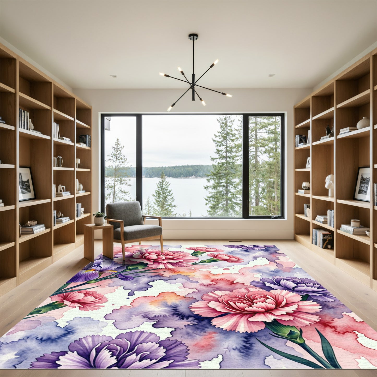 Watercolor Carnation and Iris Floral Garden Rug