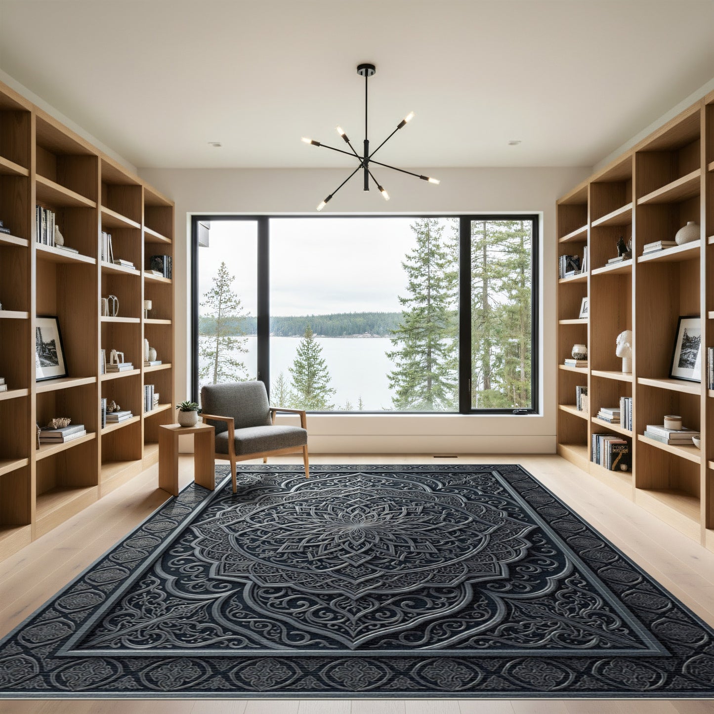 Silver Intricate Floral Mandala Rug