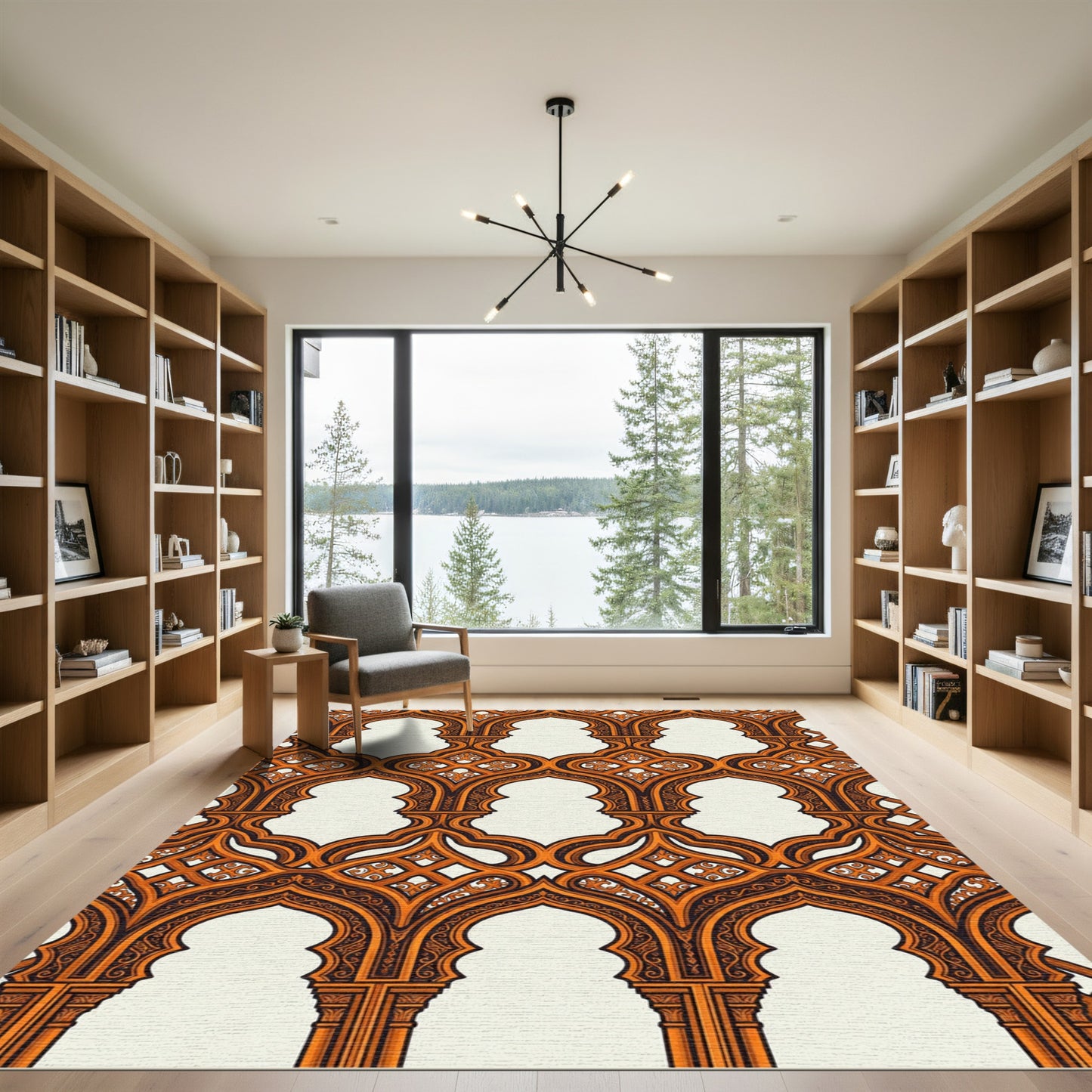 Ornate Orange Arches Lattice Rug