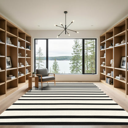 Bold Cream Black Linear Bands Rug