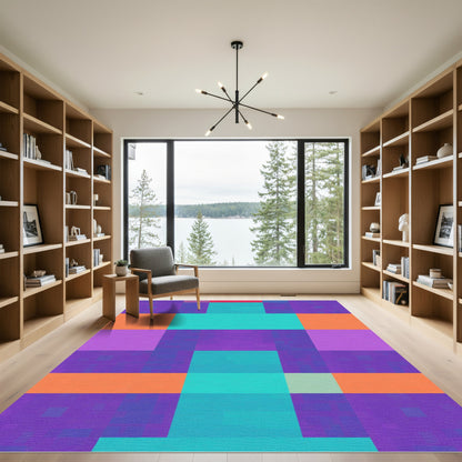 Abstract Purple Teal Orange Rectangles Rug