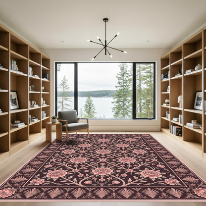 Rose Floral Lattice Dark Background Rug