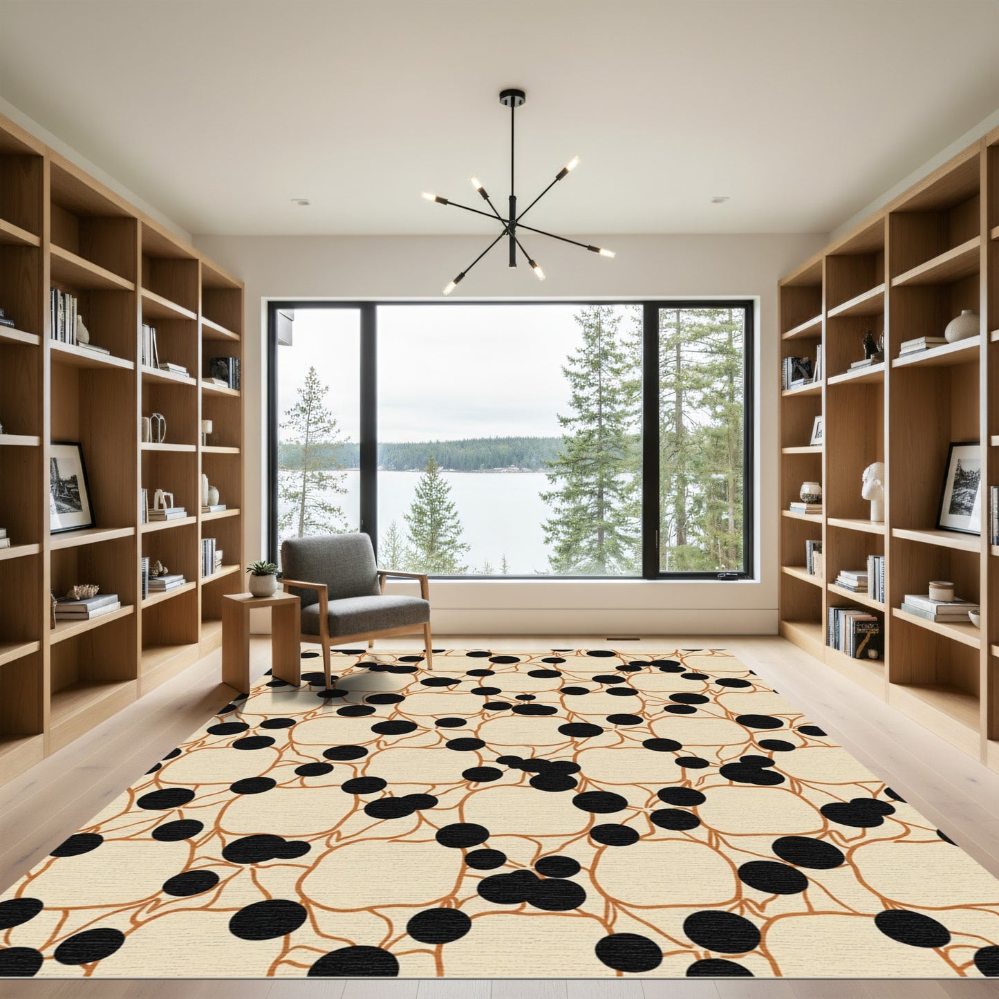 Cream and Black Polka Dot Vine Rug