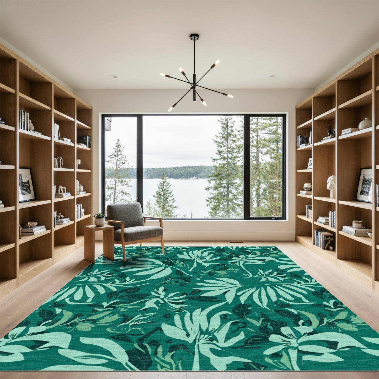 Teal Tropical Foliage Abstract Rug