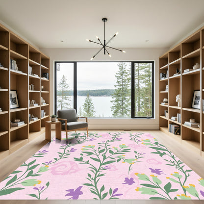 Pastel Pink Botanical Garden Floral Rug