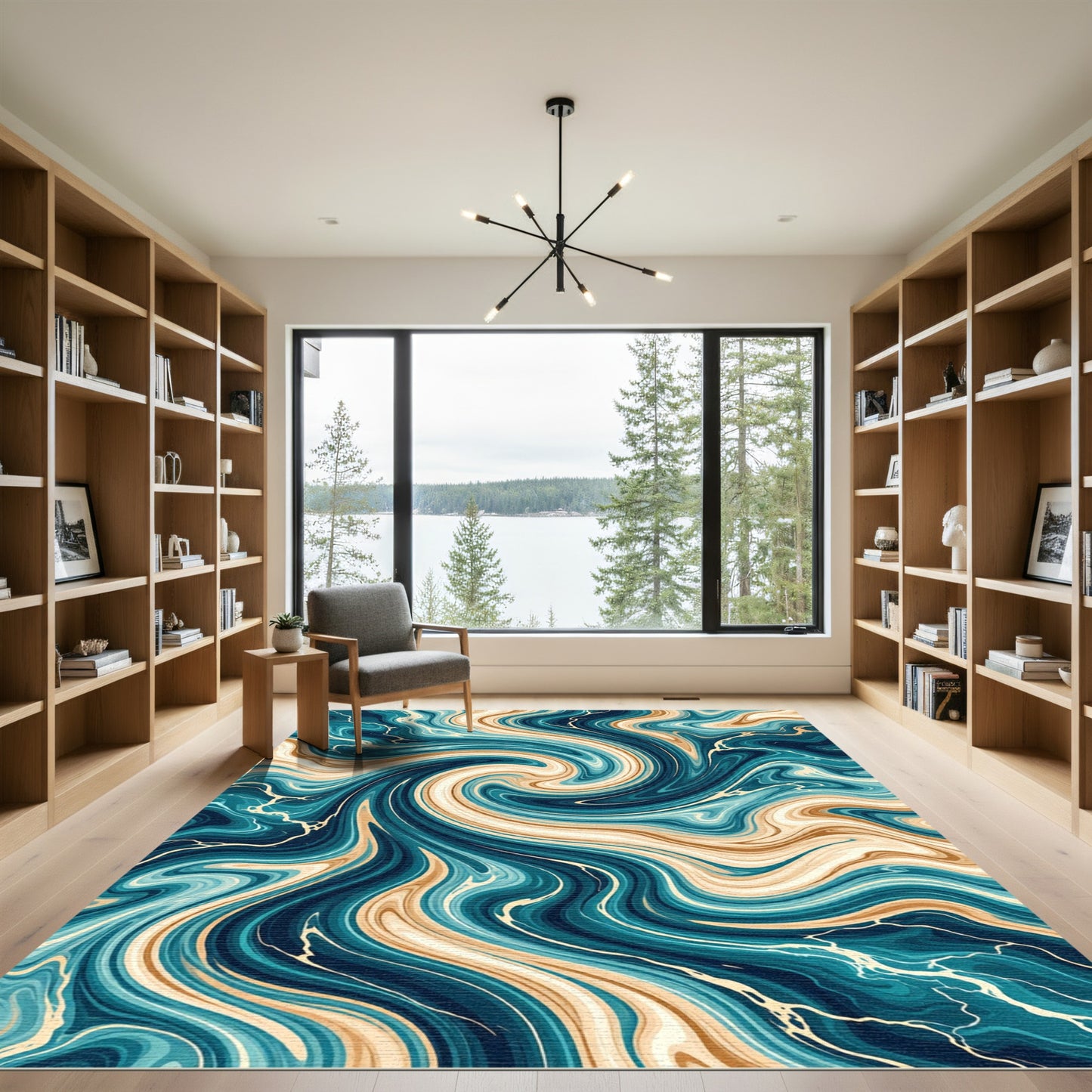 Turquoise Gold Swirl Marbling Rug
