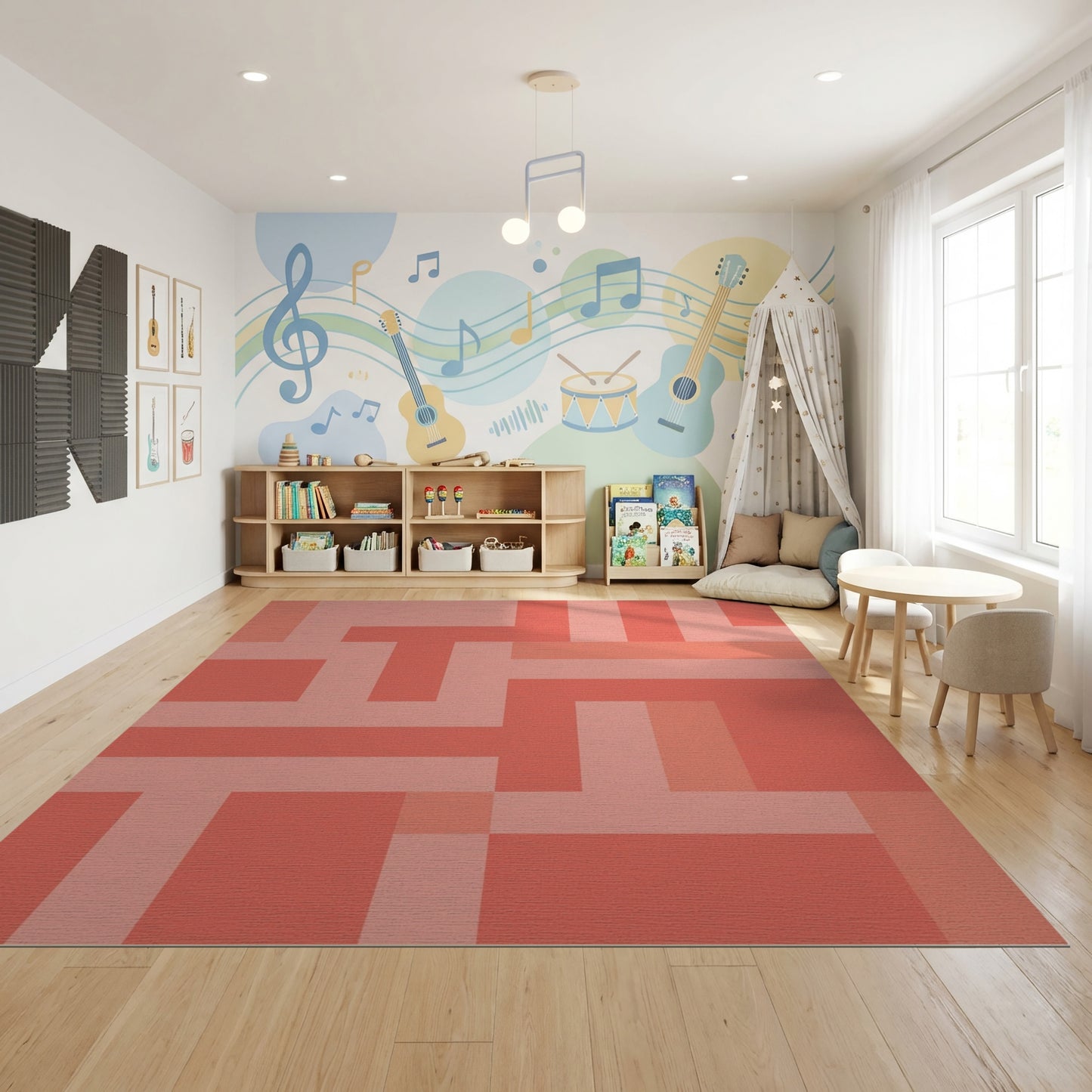Abstract Blush Geometric Blocks Rug