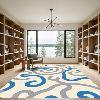 Fluid Blue Gray Swirl Ribbon Rug