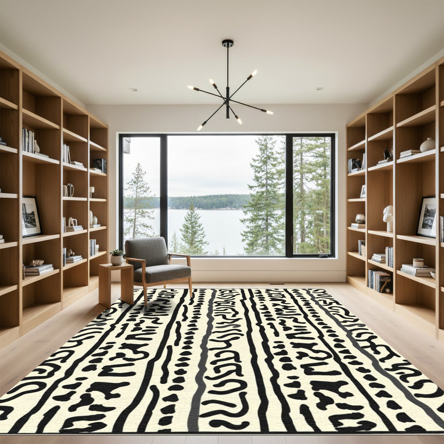 Bold Black Stripe Eclectic Composition Rug
